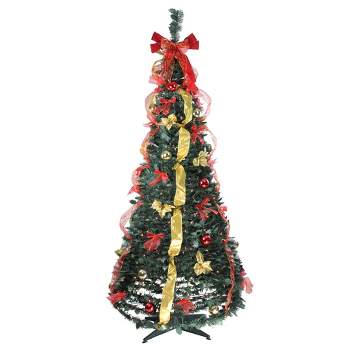 Northlight 6' Prelit Artificial Christmas Tree Red and Gold Decorated Pop Up - Clear Lights