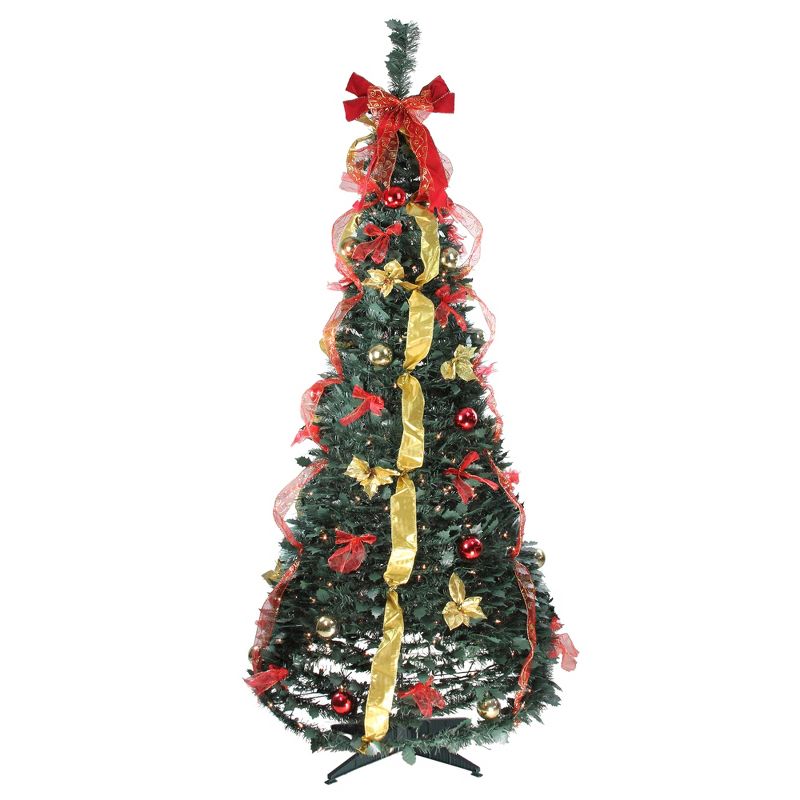 Northlight 6' Prelit Artificial Christmas Tree Red and Gold Decorated Pop Up - Clear Lights, 1 of 6