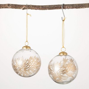 5"H Sullivans Gold Pine Ball Ornament - Set of 2  Gold Christmas Ornaments - 1 of 2