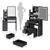 Angel Sar Vanity Desk with Sliding Led Mirror and Lights, Cushioned Stool, Black Vanity Set - 2 of 4