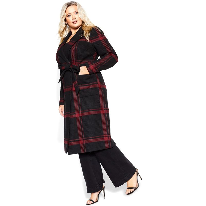 Women's Plus Size Checkmate Coat - ruby | CITY CHIC, 3 of 7