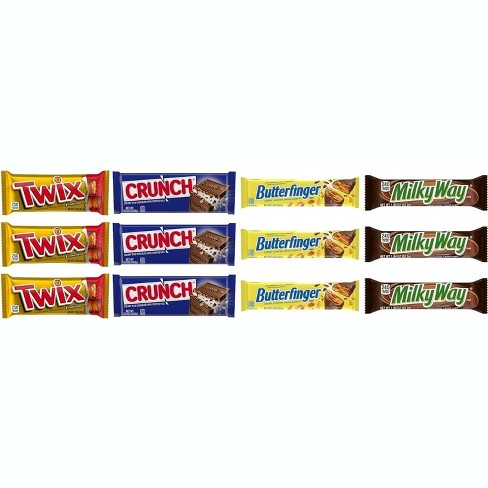 Mars 12/24 Pack Twix, Crunch, Milky Way &Butter Finger Full Size Individually Wrapped Candy Bars Bulk Assortment - image 1 of 3