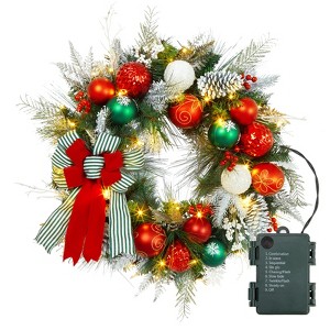 COZONY Pre-Lit Christmas Wreath & Garland Set, Artificial Lighted Decor for Door, Porch and Fireplace - 1 of 4
