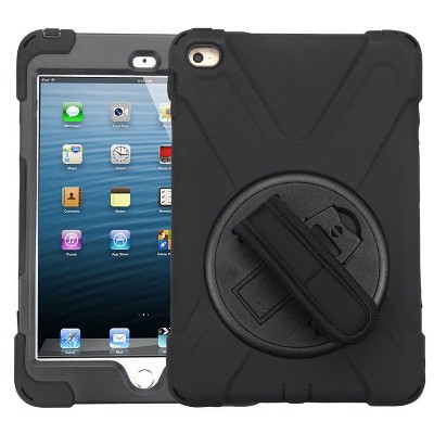 MYBAT For Apple iPad Mini 4 Black Wristband Hard Rubberized Case Cover w/stand