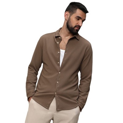 Campus Sutra Men Men's Tan Brown Stripe-Creased Shirt