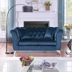Standard Velvet Tufted Scroll-Arm Chesterfield Stanford Loveseat with Plush Multi-Density Foam Cushions and Premium Craftsmanship - 1 of 4