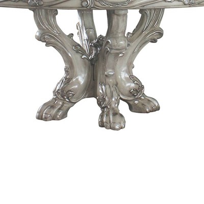 Antique Floral Motif Reclaimed Wood Round Dining Table, Bone White