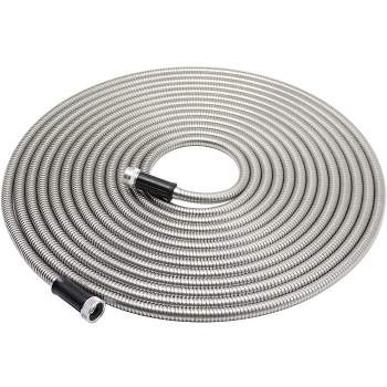 MPM 50 Foot Garden Hose Stainless Steel Metal Water Hose Tough and Flexible, Lightweight, Crush Resistant Aluminum Fittings, Kink & Tangle Free, Rust