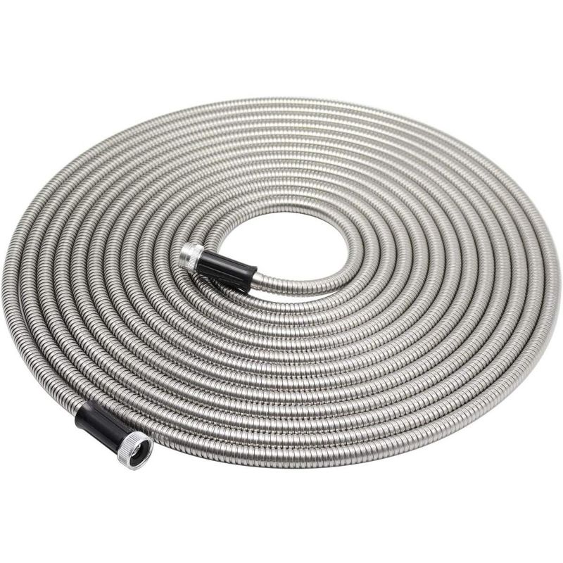 MPM 50 Foot Garden Hose Stainless Steel Metal Water Hose Tough and Flexible, Lightweight, Crush Resistant Aluminum Fittings, Kink & Tangle Free, Rust, 1 of 5