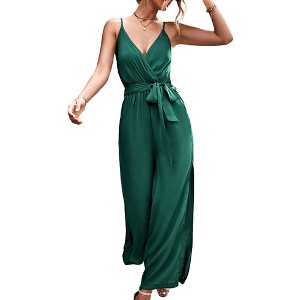 Anna-Kaci Women's Sleeveless V-Neck Wrap Jumpsuit with Adjustable Tie Waist and Wide Leg Pants - 1 of 4