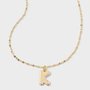 14K Gold Dipped Enamel "K" Initial Pendant Necklace - A New Day™ Gold/White - 1 of 4