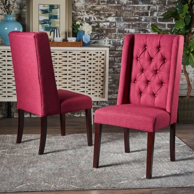 Deep Red High Back Upholstered Side Chair with Wood Legs