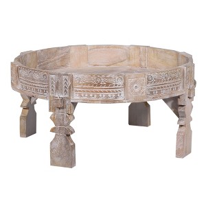 Maven Lane Jaya Handmade Heritage Wooden Round Coffee Table in Distressed Natural Finish - 1 of 4