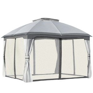 Resenkos Outdoor Garden Gazebo, Sunshade Gazebo Canopy,10' x 12' Patio Gazebo Canopy Shelter w/Double Vented Roof, Zippered Mesh Sidewalls,Grey Gray - 1 of 4