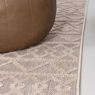 Beige Geometric High-Low Pile Indoor/Outdoor Runner Rug