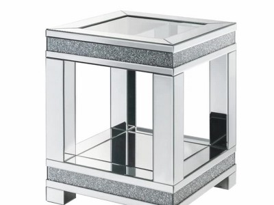 Noralie 20" Mirrored Glass End Table with Faux Diamonds