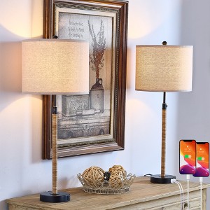 Maxax Rattan Table Lamps Set of 2, Adjustable Height Desk Lamps Shade for Bedroom Nightstand/Living Room - 1 of 4