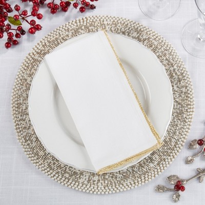 Luana Gold Shimmering Border Cotton Dinner Napkins, Set of 4, 20"