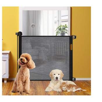 Retractable Pet Gate 33-Inches Tall, Extends up to 55 Inches Extra Wide Pet Friendly Indoor Outdoor Mesh Gates Dog