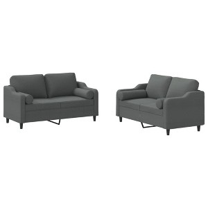 vidaXL 2-Piece Modern Sofa Set with Roll Pillows - Dark Gray Fabric, Plywood and Metal Frame, Indoor Seating Solution - 1 of 4