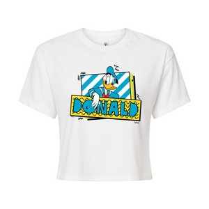Women's - Disney - Leaning Donald Duck With Nametag Cropped Graphic T-Shirt - 1 of 4