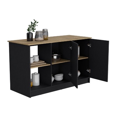 NicBex 2 Open Shelves Kitchen Island Cart with 2 Cabinets,Kitchen Island with Storage,Modern Kitchen Table,Island Table for Kitchen,Black+Light Oak