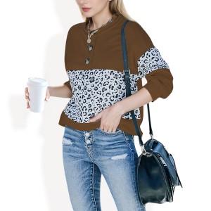 Anna-Kaci Women's Leopard Print Pullover Sweatshirt with Long Sleeves and Ribbed Cuffs - 1 of 4