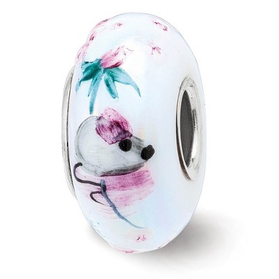 Black Bow Jewelry Fenton Sterling Silver Hand Painted Stella Mouse Glass Bead Charm