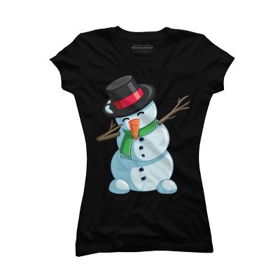 Junior's Design By Humans Christmas Dabbing Snowman By GiftsIdeas T-Shirt