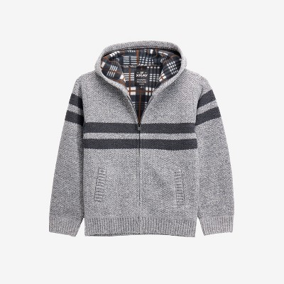 X RAY Boy's Hooded Flannel Lined Full Zip Sweater With Stripes