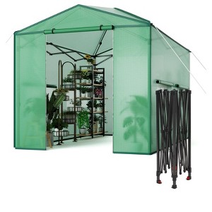 Outdoor Greenhouse, 6 x 8 ft Portable Walk-In Greenhouse with Roll-Up Zipper Entry Door and Roll-Up Side Windows, Instant Pop-Up Canopy - 1 of 4