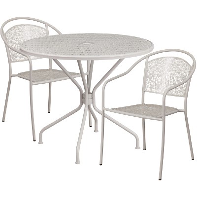Flash Furniture Oia Commercial Grade 35.25" Round Indoor-Outdoor Steel Patio Table Set with 2 Round Back Chairs