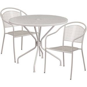 Flash Furniture Oia Commercial Grade 35.25" Round Indoor-Outdoor Steel Patio Table Set with 2 Round Back Chairs - 1 of 4