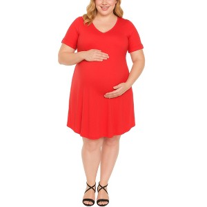 Women's V-Neck Maternity Swing Dress -White Mark - 1 of 3