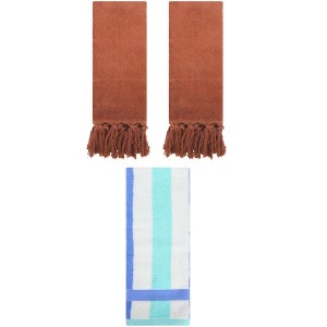 REGALWOVEN 3 Packs Cotton Absorbent Soft Decorative Bathroom Hand Towel Set - 1 of 4