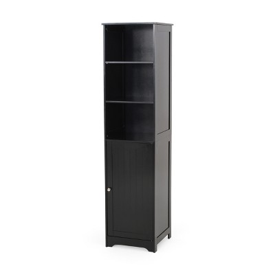 TiramisuBest Bathroom Storage Cabinet with 2 Doors & 3 Open Shelves, Compact Linen Tower Organizer, Black Faux Wood, 63" Tall