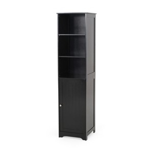 TiramisuBest Bathroom Storage Cabinet with 2 Doors & 3 Open Shelves, Compact Linen Tower Organizer, Black Faux Wood, 63" Tall - 1 of 4