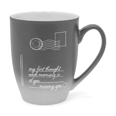 Elanze Designs My First Thought Each Morning Is Of You Missing You Two Toned Ombre Matte Gray and White 12 ounce Ceramic Stoneware Coffee Cup Mug