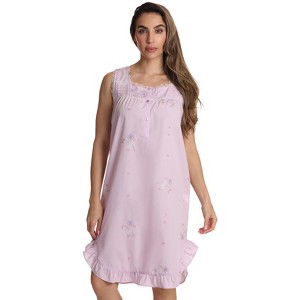 Dreamcrest Sleeveless Woven Nightgown with Floral Embroidery - Cute PJ Babydoll Sleepwear - 1 of 3