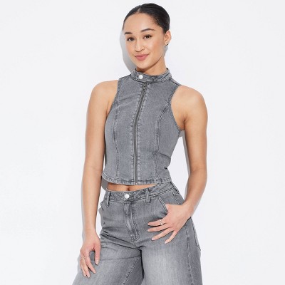 Women's Zip-Up Denim Moto Vest - Wild Fable™