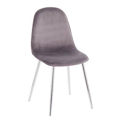 Set of 2 Stone Chrome High-Back Grey Velvet Side Chairs