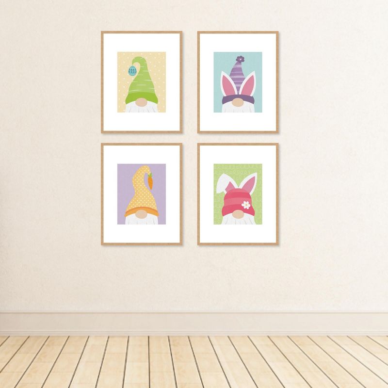 Big Dot of Happiness Easter Gnomes - Unframed Spring Bunny Linen Paper Wall Art - Set of 4 - Artisms - 8 x 10 inches, 3 of 8