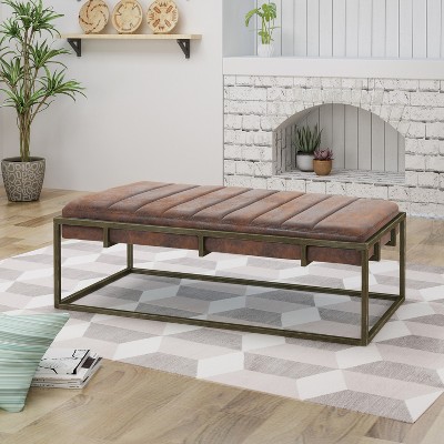 DOMETOUR Upholstered Metal Ottoman Bench, Brown