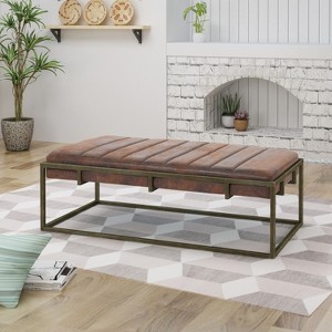 DOMETOUR Upholstered Metal Ottoman Bench, Brown - 1 of 4