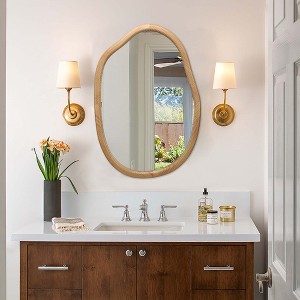 Wooakway 22"W*32"H Brown Wooden Oval Wall Mirror Vanity Farmhouse Decorative Mirrors with Irregular Edges for Bathroom Bedroom Entryway Living Room - 1 of 4
