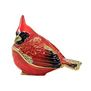 Kubla Craft 1.75 In Cardinal Enameled Box Red Bird Hinged Bird Figurines - 1 of 3