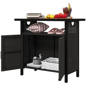 Aghana Digitals Espresso Outdoor Pool Valet: Weather-Resistant PE Rattan & Steel Storage Cabinet - 1 of 4
