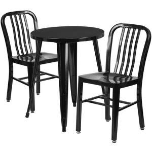 Flash Furniture Commercial Grade 24" Round Metal Indoor-Outdoor Table Set with 2 Vertical Slat Back Chairs - 1 of 4
