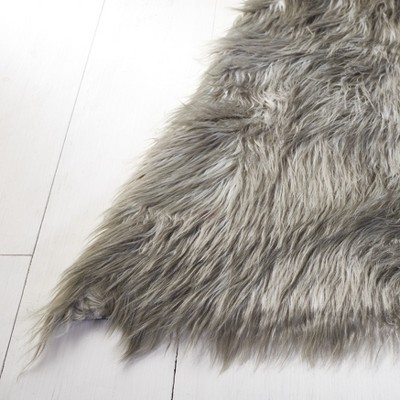 Luxurious Hand-Knotted Gray Faux Sheepskin Rectangular Rug