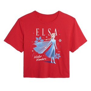 Women's - Frozen 2 - Elsa Winter Wonders Christmas Cropped Graphic T-Shirt - 1 of 4